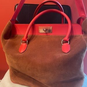 💎AUTHENTIC💎 Hermes toolbox Doblis swift Orange& Brown/Beige Leather and Suede.